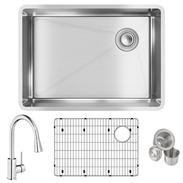 Elkay 18 Gauge SS 25-1/2" x 18-1/2" x 9" Single Bowl Undermount Sink and Faucet Kit w/ Bottom Grid and Drain ECTRU24179RTFBC - main